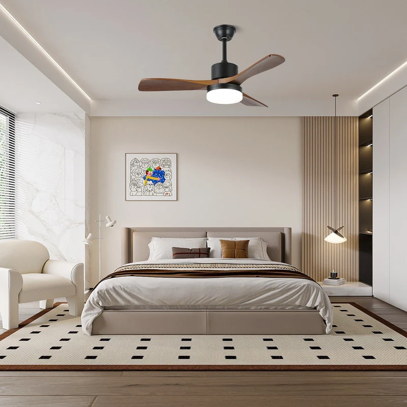 Moderne Plafondventilator met Verlichting Minimalistische Darian in Houtafwerking – Scandinavisch Ontwerp Ø126-132cm | Sansoti