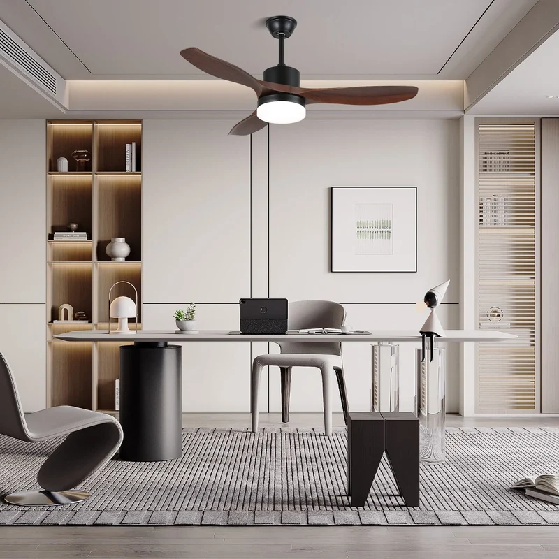 Moderne Plafondventilator met Verlichting Minimalistische Darian in Houtafwerking – Scandinavisch Ontwerp Ø126-132cm | Sansoti