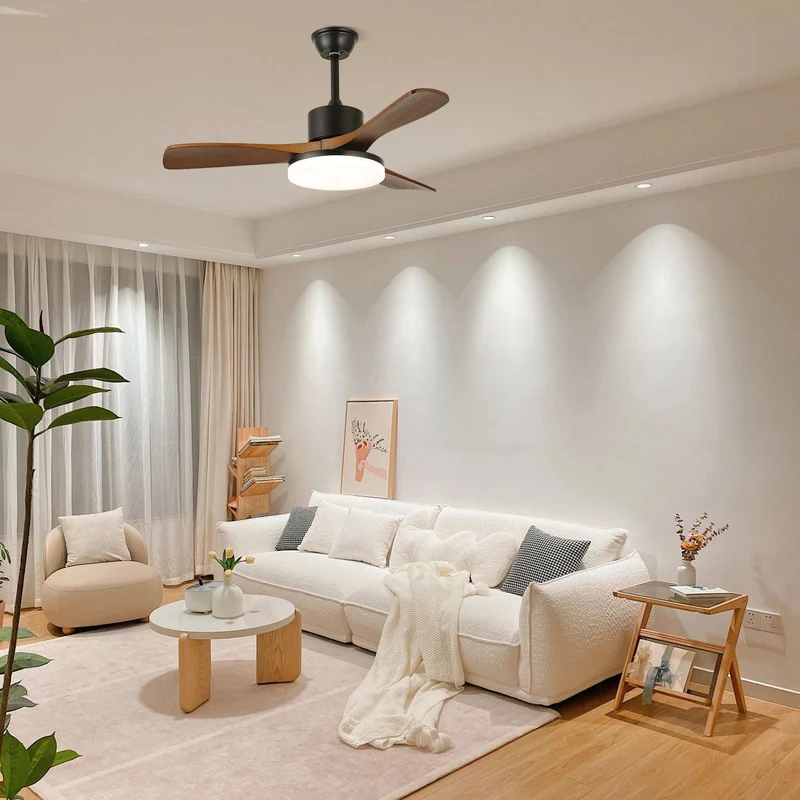 Moderne Plafondventilator met Verlichting Minimalistische Darian in Houtafwerking – Scandinavisch Ontwerp Ø126-132cm | Sansoti