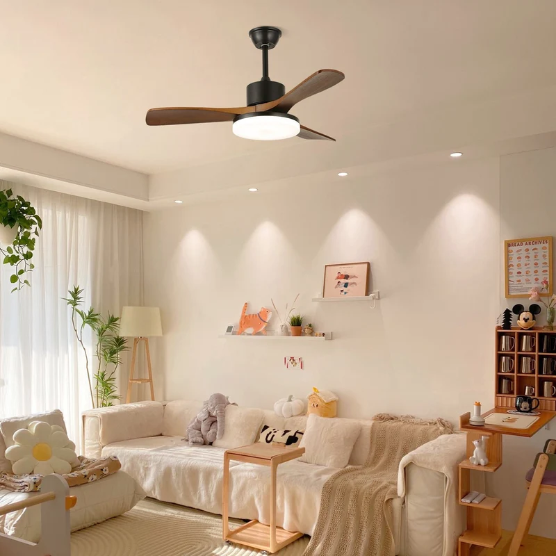 Moderne Plafondventilator met Verlichting Minimalistische Darian in Houtafwerking – Scandinavisch Ontwerp Ø126-132cm | Sansoti