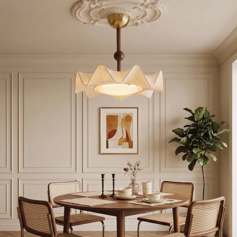 Plafondlamp met Bloemblaadjesontwerp – Walnoot & Goud – Geïntegreerde LED – Ø50cm × H44cm | Sansoti