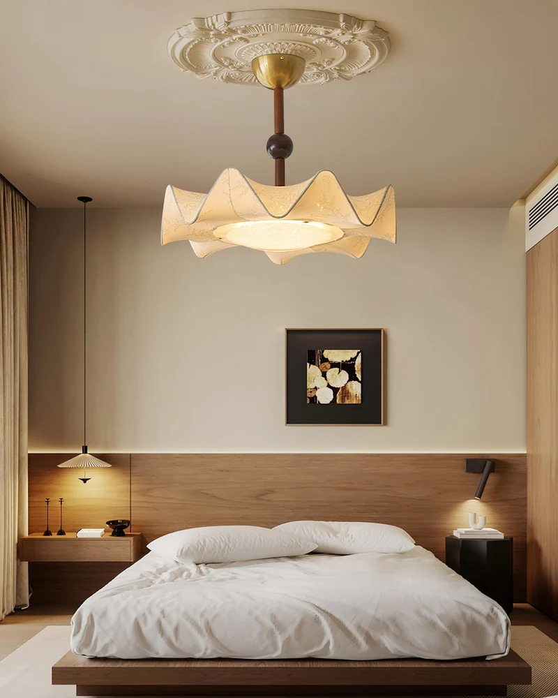 Plafondlamp met Bloemblaadjesontwerp – Walnoot & Goud – Geïntegreerde LED – Ø50cm × H44cm | Sansoti