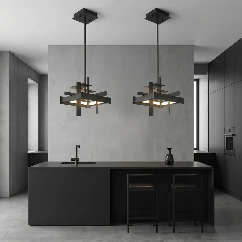 Planaire Hanglamp Zwart Metaal LED Geïntegreerd Modern Abstract Design Eettafel Verlichting | Sansoti