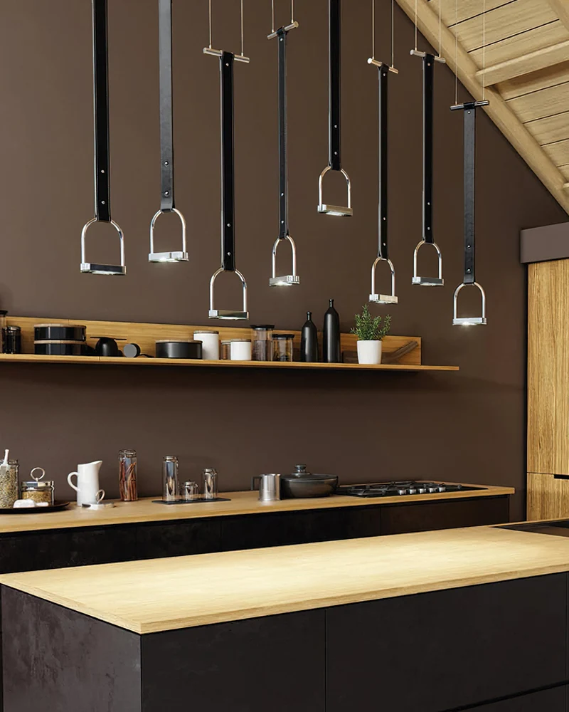 Hanglampen met Leren Riemen Industrieel Design Rustiek Metaal Nikkel voor Eetkamer Keukeneiland | Sansoti