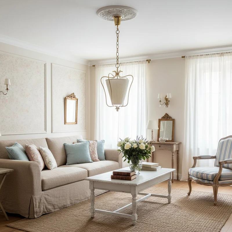 Vintage Hanglamp met Messing Afwerking en Plooistof Kap – Warm Lantaarnontwerp voor Keuken en Hal | Sansoti