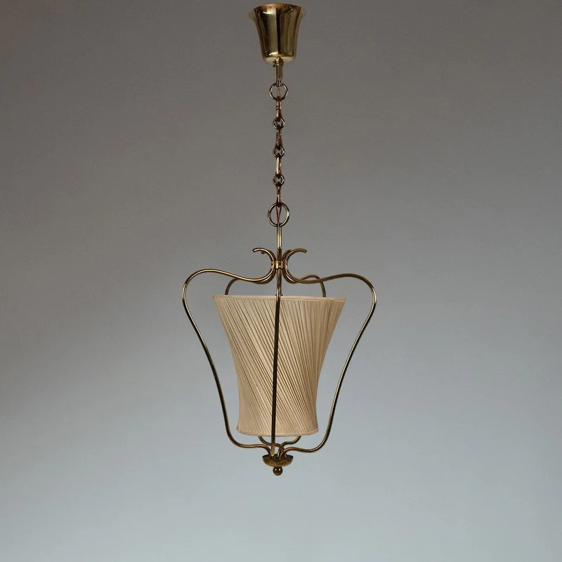 Vintage Hanglamp met Messing Afwerking en Plooistof Kap – Warm Lantaarnontwerp voor Keuken en Hal | Sansoti