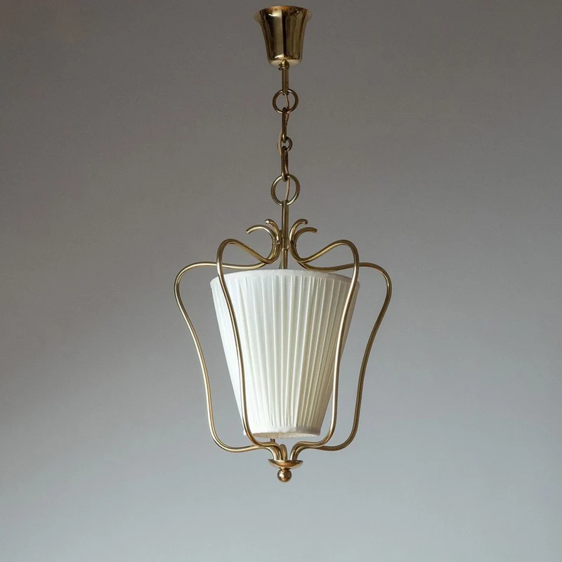 Vintage Hanglamp met Messing Afwerking en Plooistof Kap – Warm Lantaarnontwerp voor Keuken en Hal | Sansoti