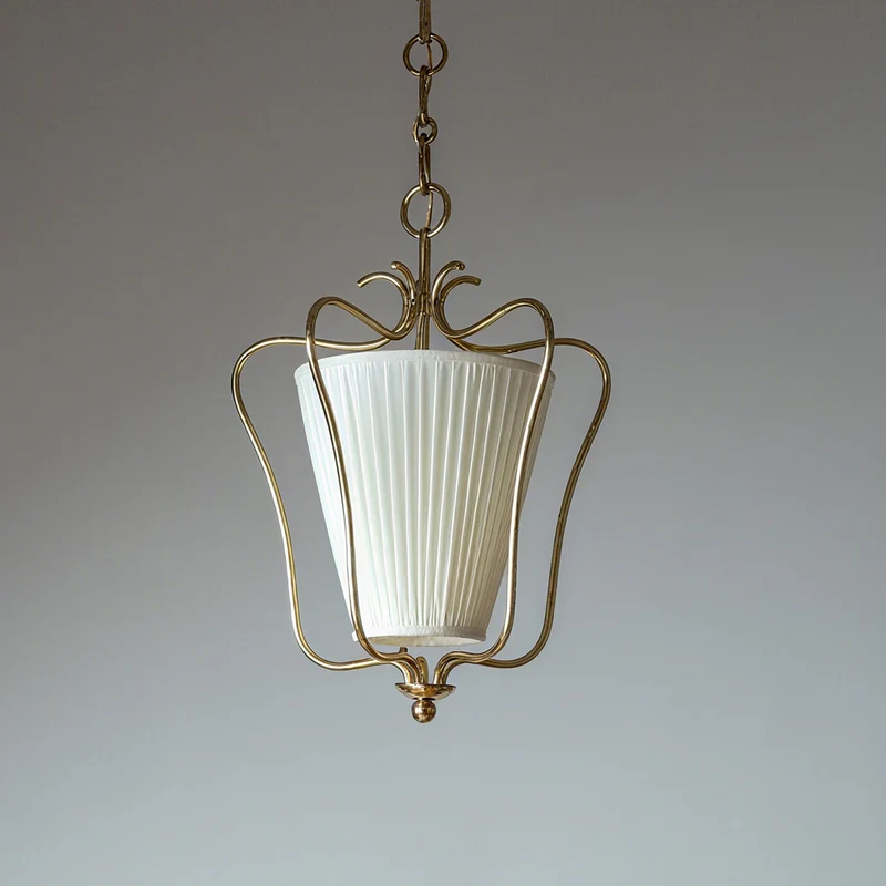 Vintage Hanglamp met Messing Afwerking en Plooistof Kap – Warm Lantaarnontwerp voor Keuken en Hal | Sansoti