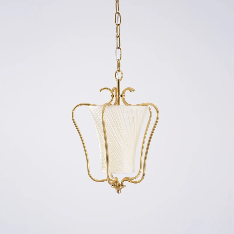 Vintage Hanglamp met Messing Afwerking en Plooistof Kap – Warm Lantaarnontwerp voor Keuken en Hal | Sansoti