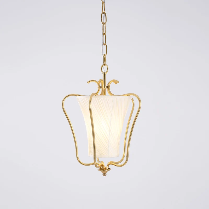 Vintage Hanglamp met Messing Afwerking en Plooistof Kap – Warm Lantaarnontwerp voor Keuken en Hal | Sansoti