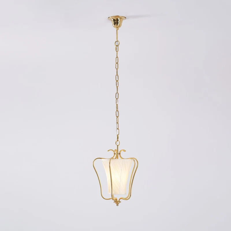 Vintage Hanglamp met Messing Afwerking en Plooistof Kap – Warm Lantaarnontwerp voor Keuken en Hal | Sansoti