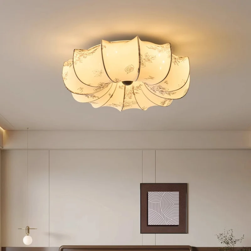 Stoffen Plafondlamp met Bloemenpatroon Natuurlijke Sfeerverlichting Scandinavisch Design Woon- en Slaapkamer Verlichting | Sansoti