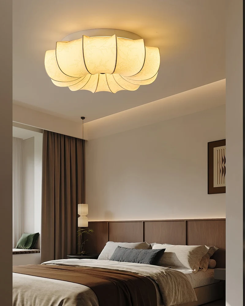 Stoffen Plafondlamp met Bloemenpatroon Natuurlijke Sfeerverlichting Scandinavisch Design Woon- en Slaapkamer Verlichting | Sansoti