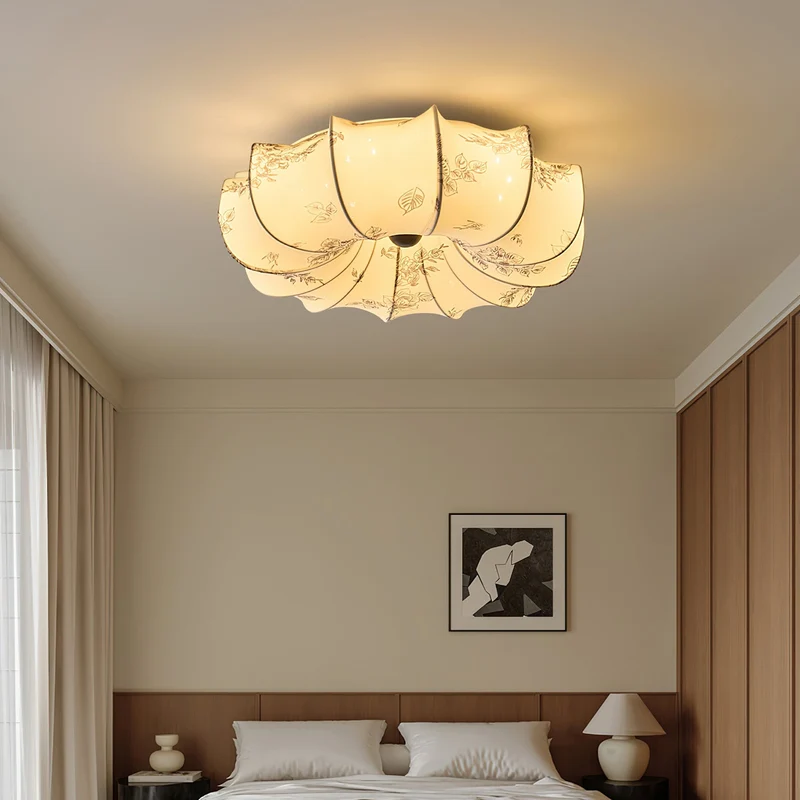 Stoffen Plafondlamp met Bloemenpatroon Natuurlijke Sfeerverlichting Scandinavisch Design Woon- en Slaapkamer Verlichting | Sansoti