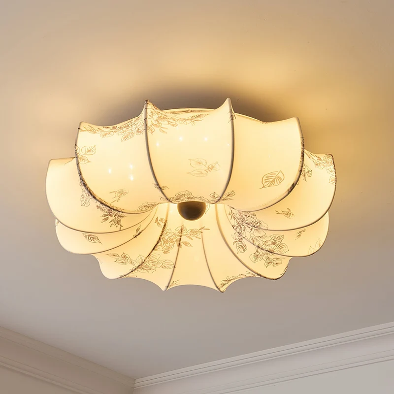 Stoffen Plafondlamp met Bloemenpatroon Natuurlijke Sfeerverlichting Scandinavisch Design Woon- en Slaapkamer Verlichting | Sansoti
