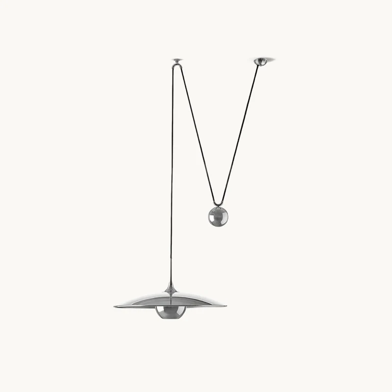 Verstelbare Hanglamp Onos – Hoogte-instelbaar met Tegengewichtbal – Chroom of Goud Metaal – Vintage 1970s Design – Retro Pendelverlichting voor Eettafel en Keukeneiland | Sansoti