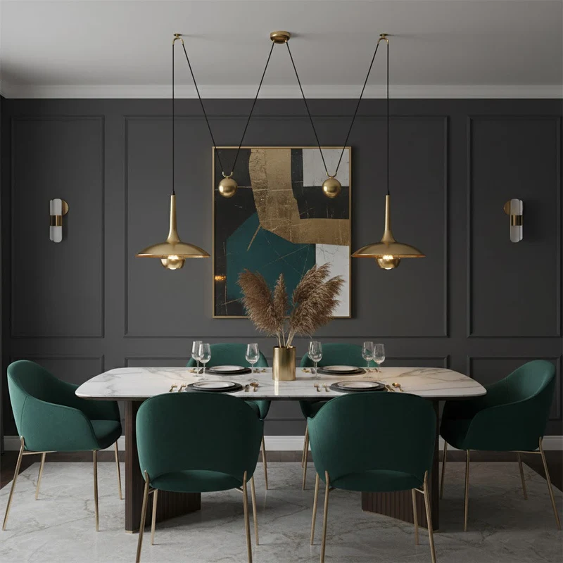 Verstelbare Hanglamp Onos – Hoogte-instelbaar met Tegengewichtbal – Chroom of Goud Metaal – Vintage 1970s Design – Retro Pendelverlichting voor Eettafel en Keukeneiland | Sansoti