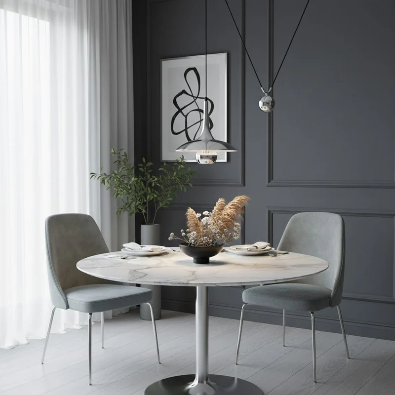 Verstelbare Hanglamp Onos – Hoogte-instelbaar met Tegengewichtbal – Chroom of Goud Metaal – Vintage 1970s Design – Retro Pendelverlichting voor Eettafel en Keukeneiland | Sansoti