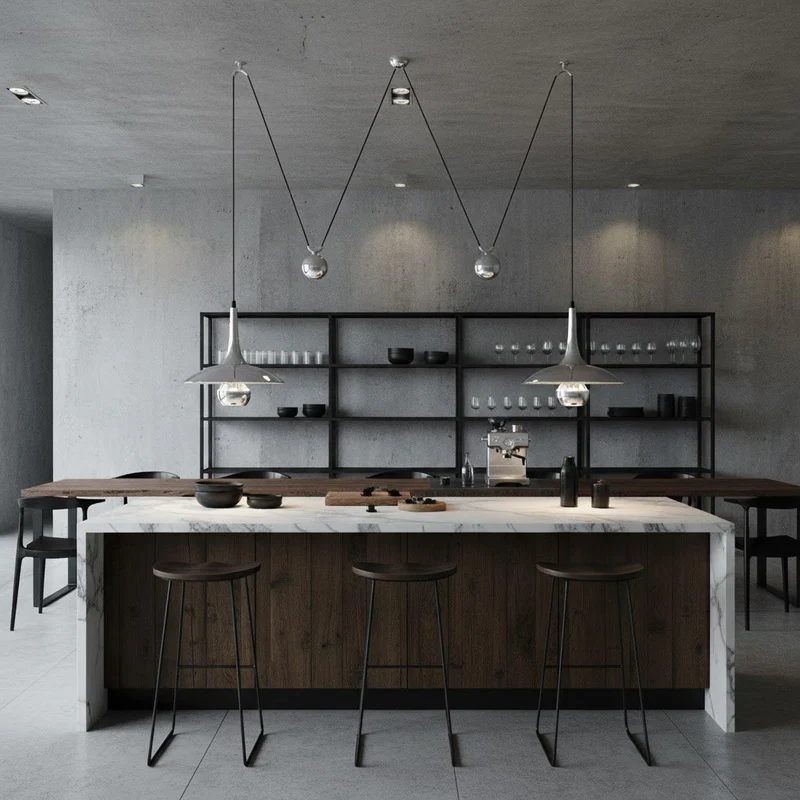Verstelbare Hanglamp Onos – Hoogte-instelbaar met Tegengewichtbal – Chroom of Goud Metaal – Vintage 1970s Design – Retro Pendelverlichting voor Eettafel en Keukeneiland | Sansoti