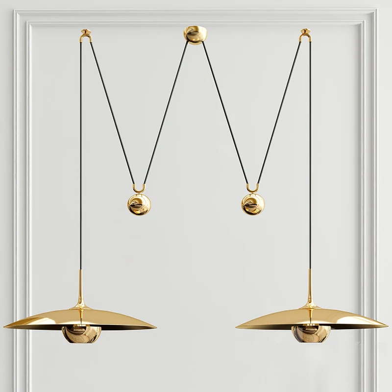 Verstelbare Hanglamp Onos – Hoogte-instelbaar met Tegengewichtbal – Chroom of Goud Metaal – Vintage 1970s Design – Retro Pendelverlichting voor Eettafel en Keukeneiland | Sansoti