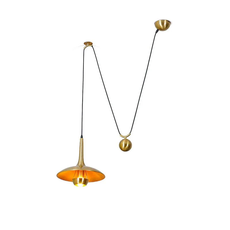 Verstelbare Hanglamp Onos – Hoogte-instelbaar met Tegengewichtbal – Chroom of Goud Metaal – Vintage 1970s Design – Retro Pendelverlichting voor Eettafel en Keukeneiland | Sansoti