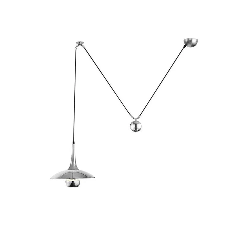Verstelbare Hanglamp Onos – Hoogte-instelbaar met Tegengewichtbal – Chroom of Goud Metaal – Vintage 1970s Design – Retro Pendelverlichting voor Eettafel en Keukeneiland | Sansoti