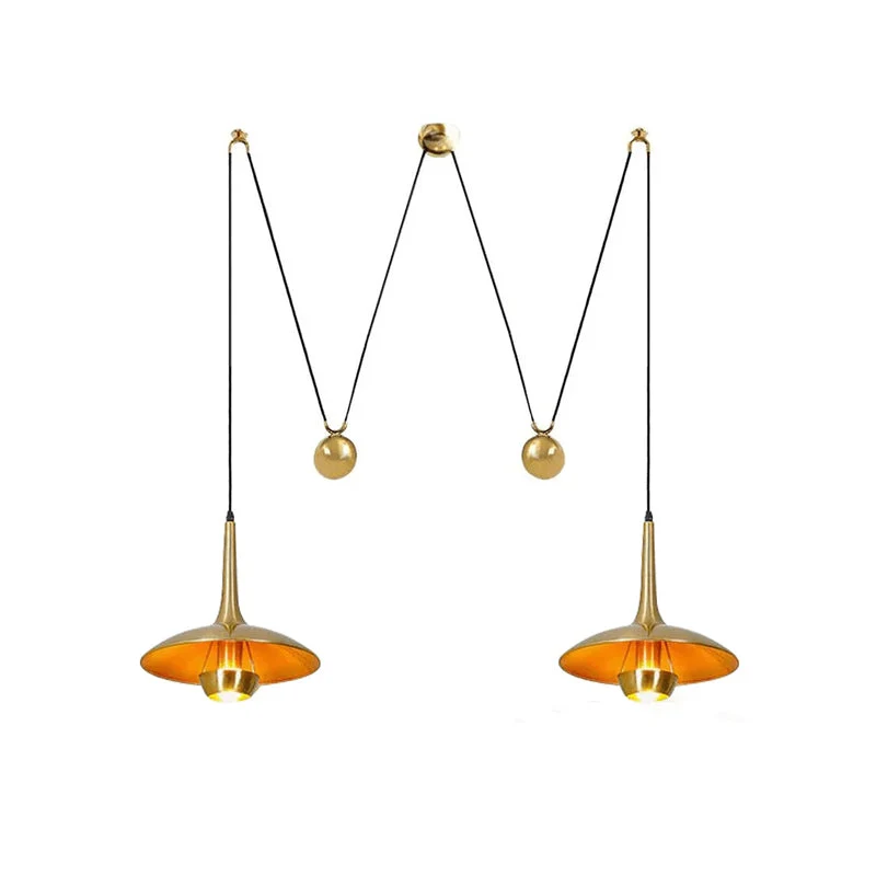 Verstelbare Hanglamp Onos – Hoogte-instelbaar met Tegengewichtbal – Chroom of Goud Metaal – Vintage 1970s Design – Retro Pendelverlichting voor Eettafel en Keukeneiland | Sansoti