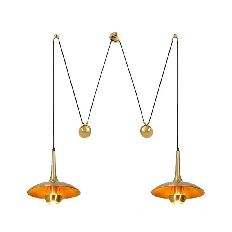 Verstelbare Hanglamp Onos – Hoogte-instelbaar met Tegengewichtbal – Chroom of Goud Metaal – Vintage 1970s Design – Retro Pendelverlichting voor Eettafel en Keukeneiland | Sansoti