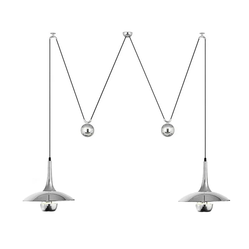 Verstelbare Hanglamp Onos – Hoogte-instelbaar met Tegengewichtbal – Chroom of Goud Metaal – Vintage 1970s Design – Retro Pendelverlichting voor Eettafel en Keukeneiland | Sansoti