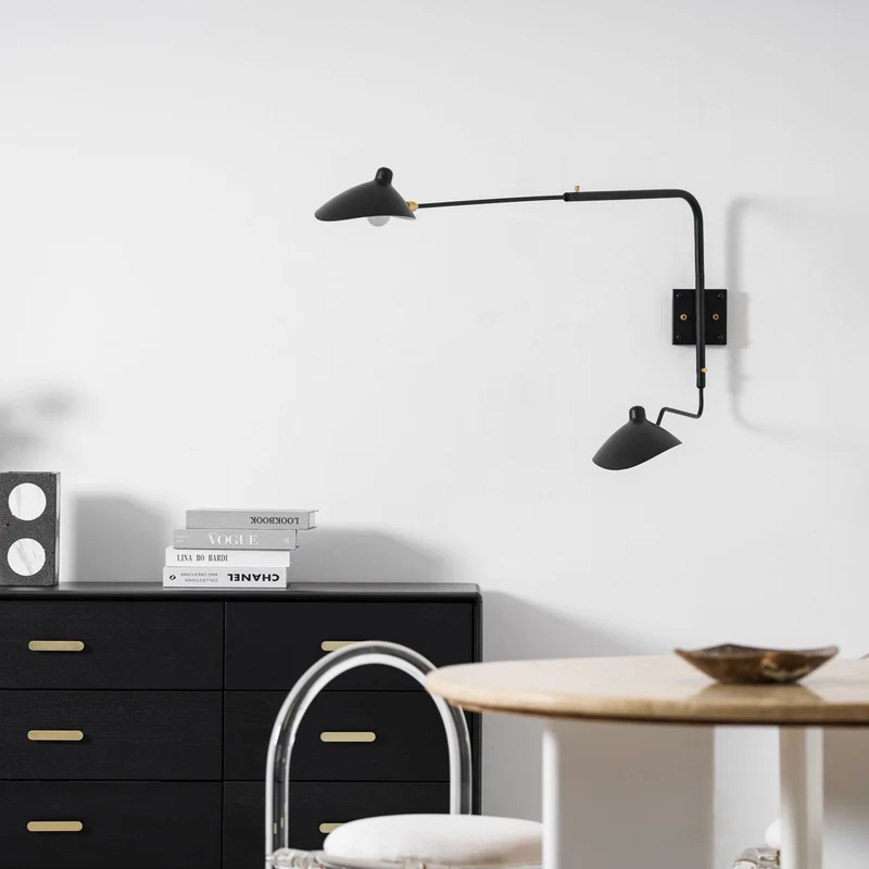 Wandlamp met verstelbare armen — industriële wandverlichting in aluminium en messing — vintage design — moderne wandlamp voor woonkamer slaapkamer | Sansoti