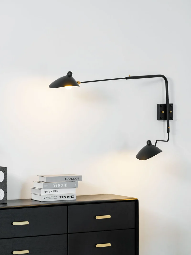 Wandlamp met verstelbare armen — industriële wandverlichting in aluminium en messing — vintage design — moderne wandlamp voor woonkamer slaapkamer | Sansoti