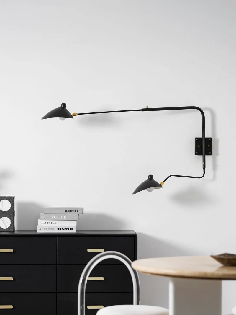 Wandlamp met verstelbare armen — industriële wandverlichting in aluminium en messing — vintage design — moderne wandlamp voor woonkamer slaapkamer | Sansoti