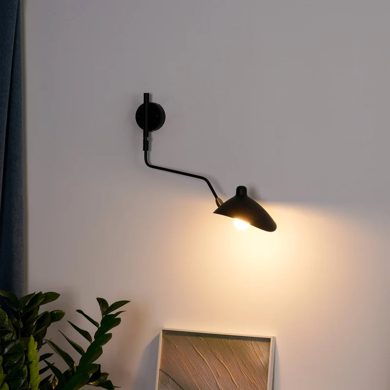 Wandlamp met verstelbare armen — industriële wandverlichting in aluminium en messing — vintage design — moderne wandlamp voor woonkamer slaapkamer | Sansoti