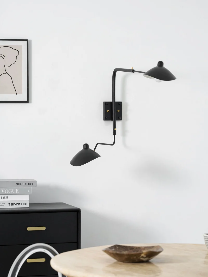 Wandlamp met verstelbare armen — industriële wandverlichting in aluminium en messing — vintage design — moderne wandlamp voor woonkamer slaapkamer | Sansoti
