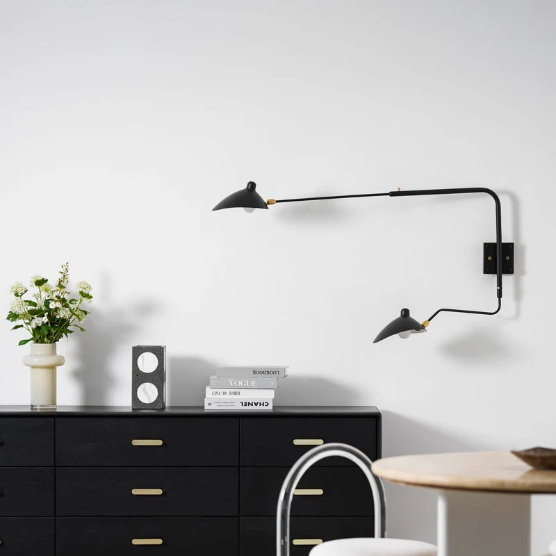 Wandlamp met verstelbare armen — industriële wandverlichting in aluminium en messing — vintage design — moderne wandlamp voor woonkamer slaapkamer | Sansoti