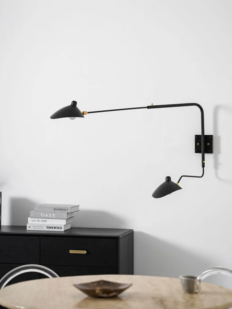 Wandlamp met verstelbare armen — industriële wandverlichting in aluminium en messing — vintage design — moderne wandlamp voor woonkamer slaapkamer | Sansoti