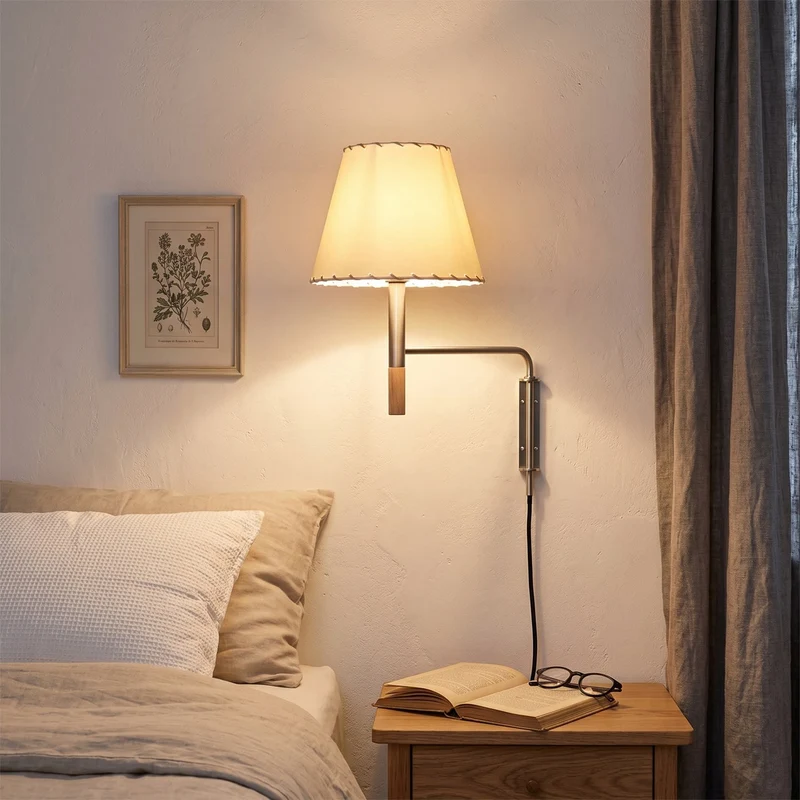 Verstelbare Wandlamp met Zwenkarm – Moderne Design Leeslamp met Handgebreide Perkament of Geplisseerde Kap | Sansoti