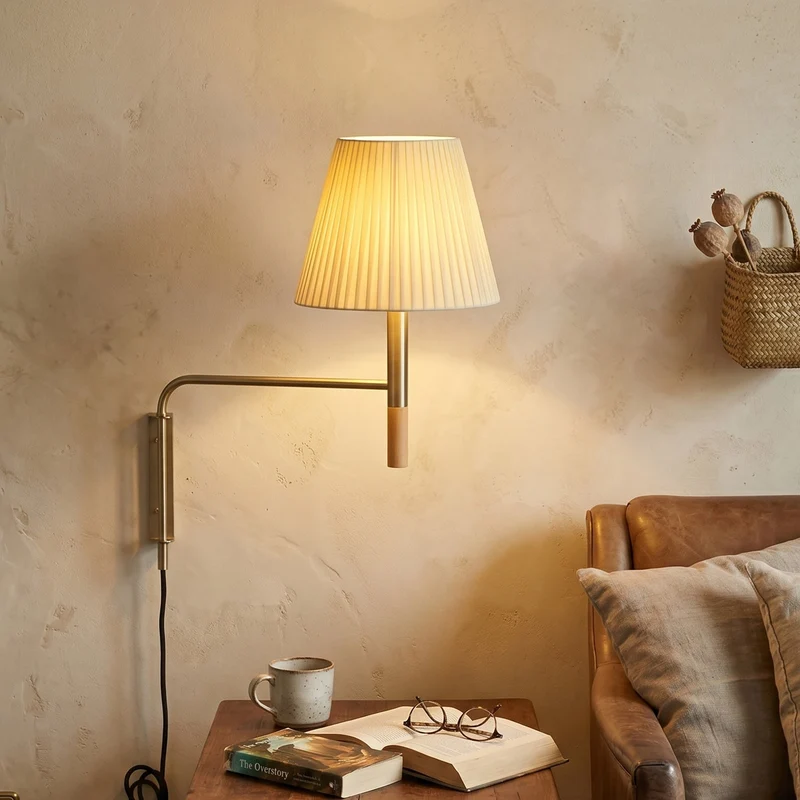 Verstelbare Wandlamp met Zwenkarm – Moderne Design Leeslamp met Handgebreide Perkament of Geplisseerde Kap | Sansoti