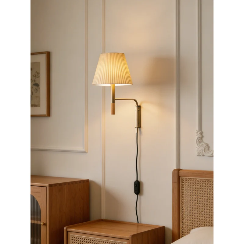Verstelbare Wandlamp met Zwenkarm – Moderne Design Leeslamp met Handgebreide Perkament of Geplisseerde Kap | Sansoti