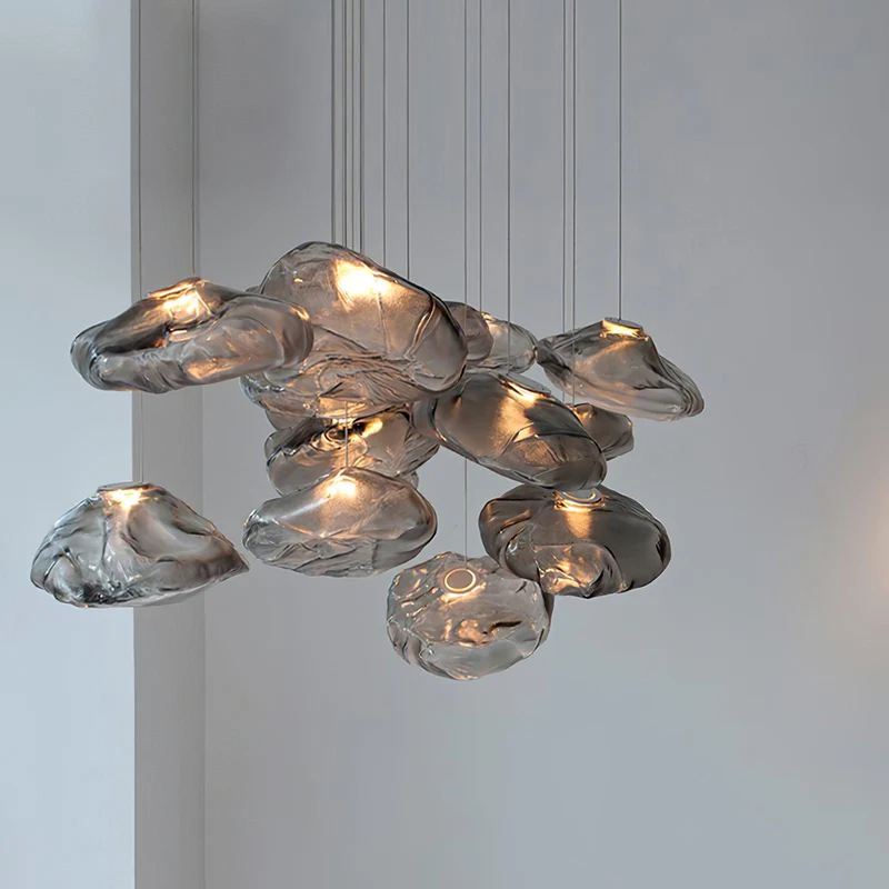 Glazen Hanglamp met Organische Textuur Transparant Rookgrijs Amber | Sansoti
