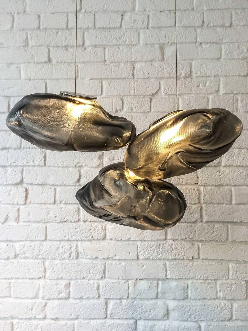Glazen Hanglamp met Organische Textuur Transparant Rookgrijs Amber | Sansoti