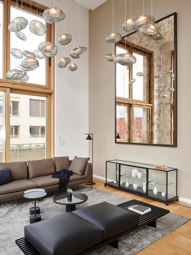 Glazen Hanglamp met Organische Textuur Transparant Rookgrijs Amber | Sansoti