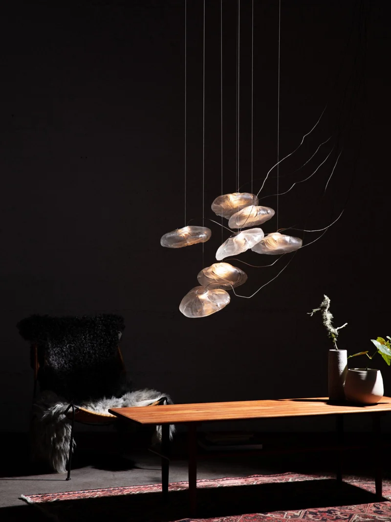 Glazen Hanglamp met Organische Textuur Transparant Rookgrijs Amber | Sansoti