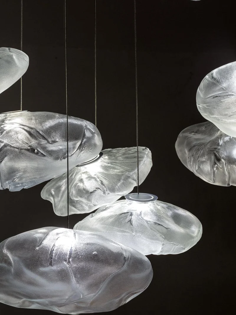 Glazen Hanglamp met Organische Textuur Transparant Rookgrijs Amber | Sansoti