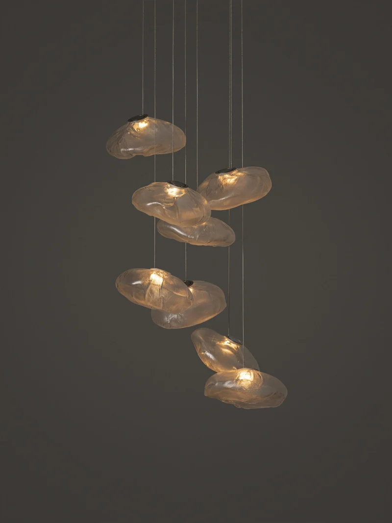 Glazen Hanglamp met Organische Textuur Transparant Rookgrijs Amber | Sansoti