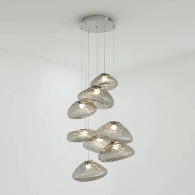 Glazen Hanglamp met Organische Textuur Transparant Rookgrijs Amber | Sansoti