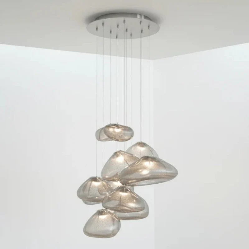 Glazen Hanglamp met Organische Textuur Transparant Rookgrijs Amber | Sansoti