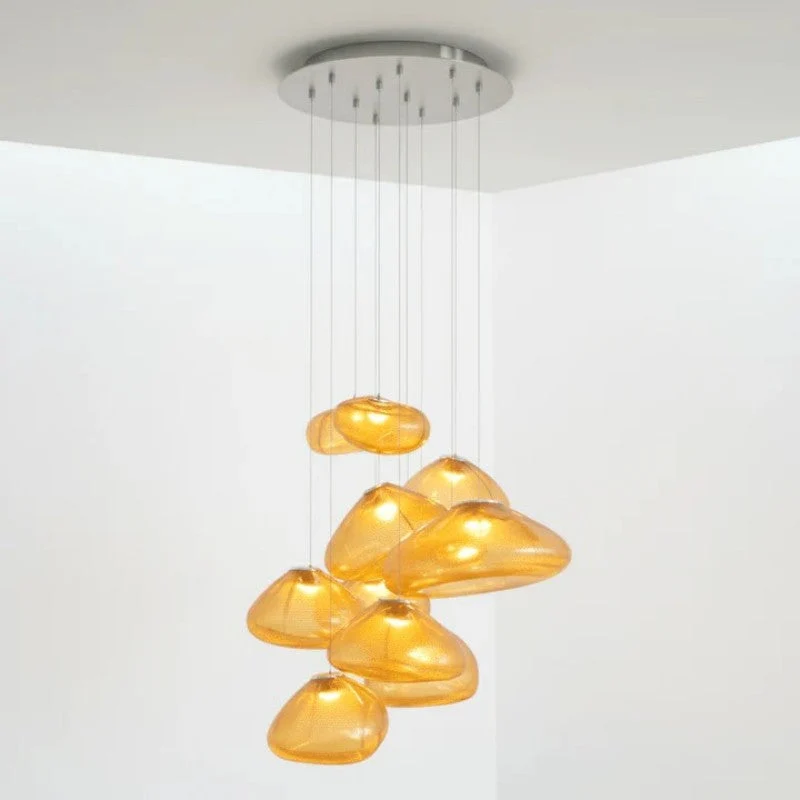 Glazen Hanglamp met Organische Textuur Transparant Rookgrijs Amber | Sansoti