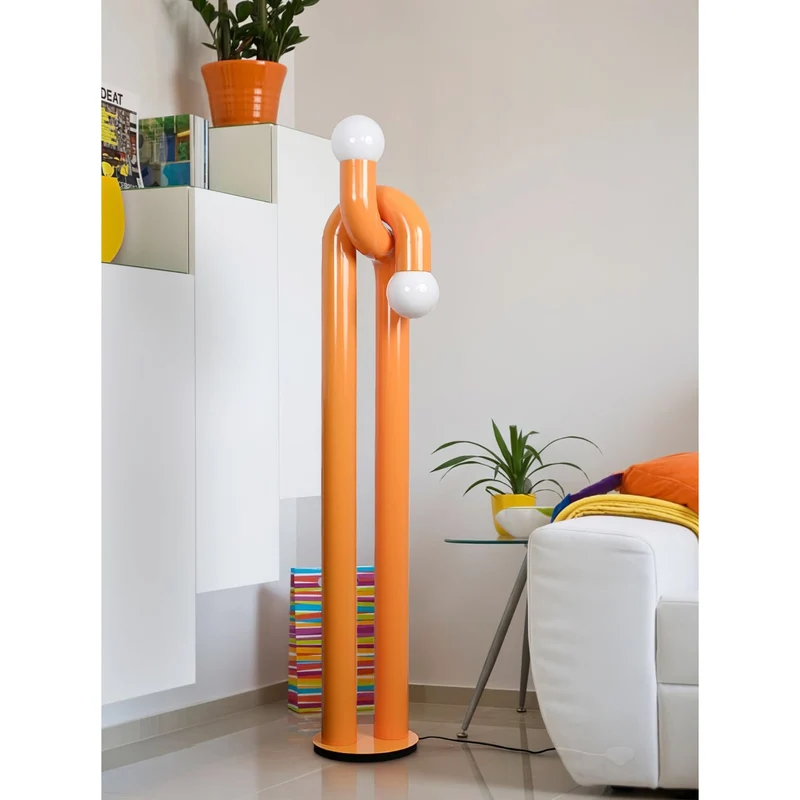 Moderne Staande Boogvorm Lamp met Twee Glazen Bollen – Decoratieve Dubbele Verlichting voor Woonkamer | Sansoti