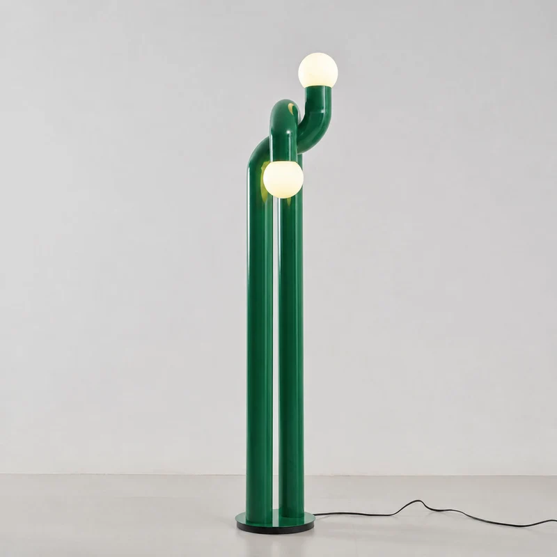 Moderne Staande Boogvorm Lamp met Twee Glazen Bollen – Decoratieve Dubbele Verlichting voor Woonkamer | Sansoti